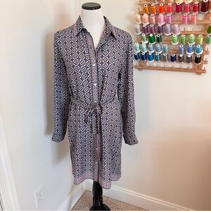Max Studio Belted Long Sleeve Dress Mosiac Pattern